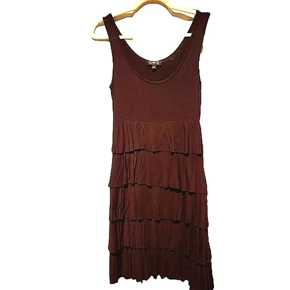 Spense Brown Tiered Ruffle Tank Dress — Boho Chic ✨